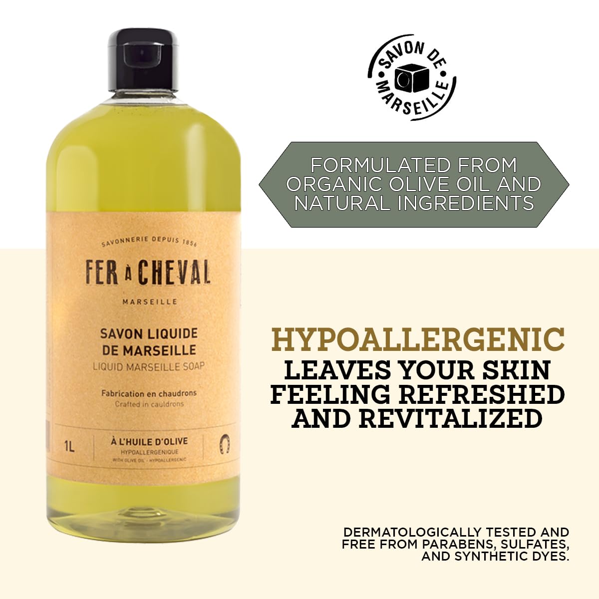 Fer à Cheval Olive Oil Marseille Liquid Soap 1L – Hypoallergenic, Natural & Eco-Friendly