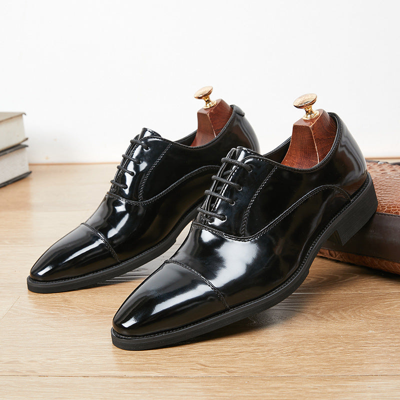 Patent Leather Three-joint Oxford Shoes Pointed Business Men's Soft Bottom