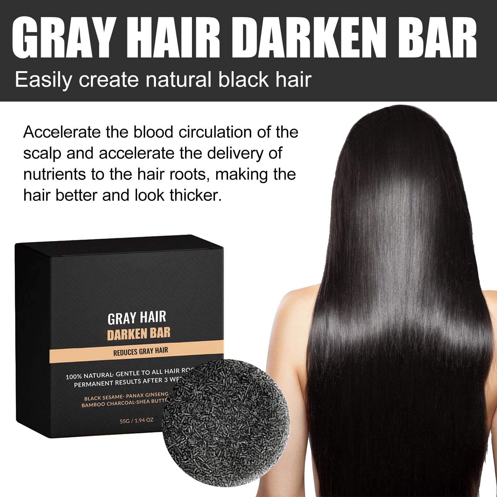F FENG PEI Black Shampoo Bar for Hair & Beards — Natural Darkening (2 Pcs)