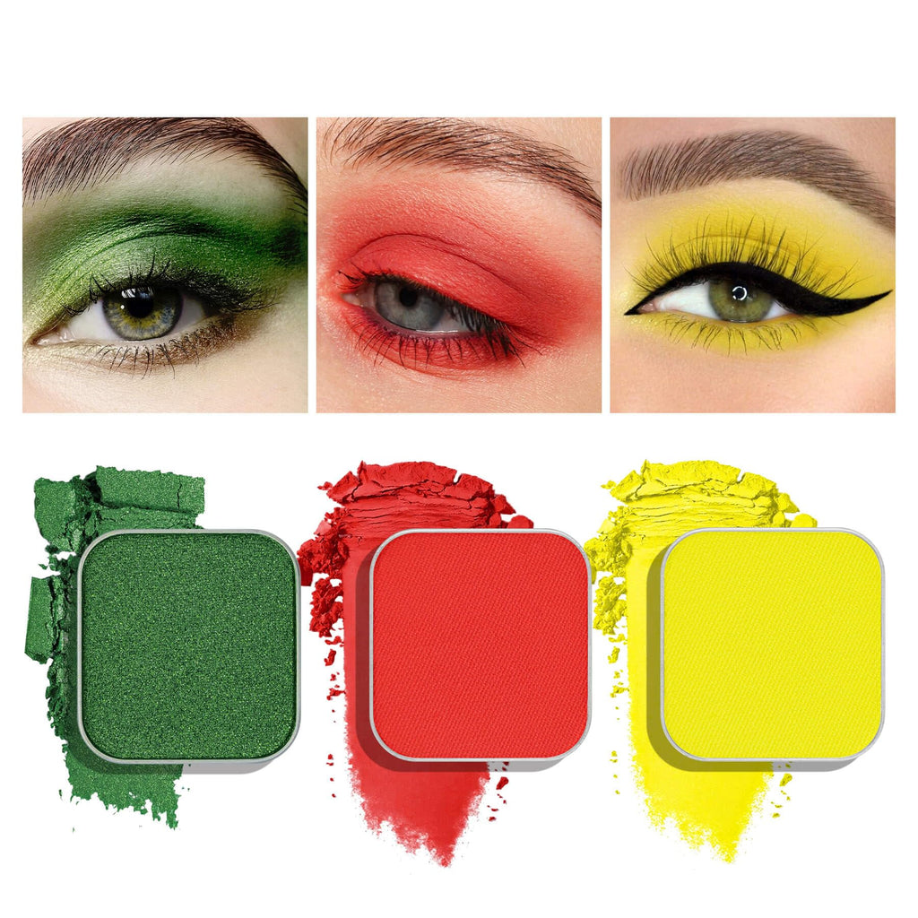 Fillwie Christmas 3-Color Eyeshadow Trio – Festive Holly Red, Evergreen Green & Golden Yellow | Matte & Shimmer