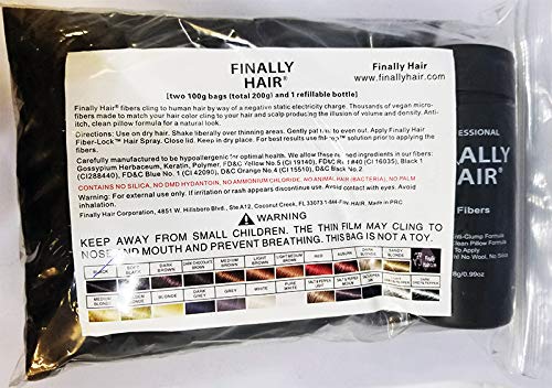 Finally Hair Hair Loss Concealer Fibers 200g (7 oz) with Refillable Bottle — Dark Brown
