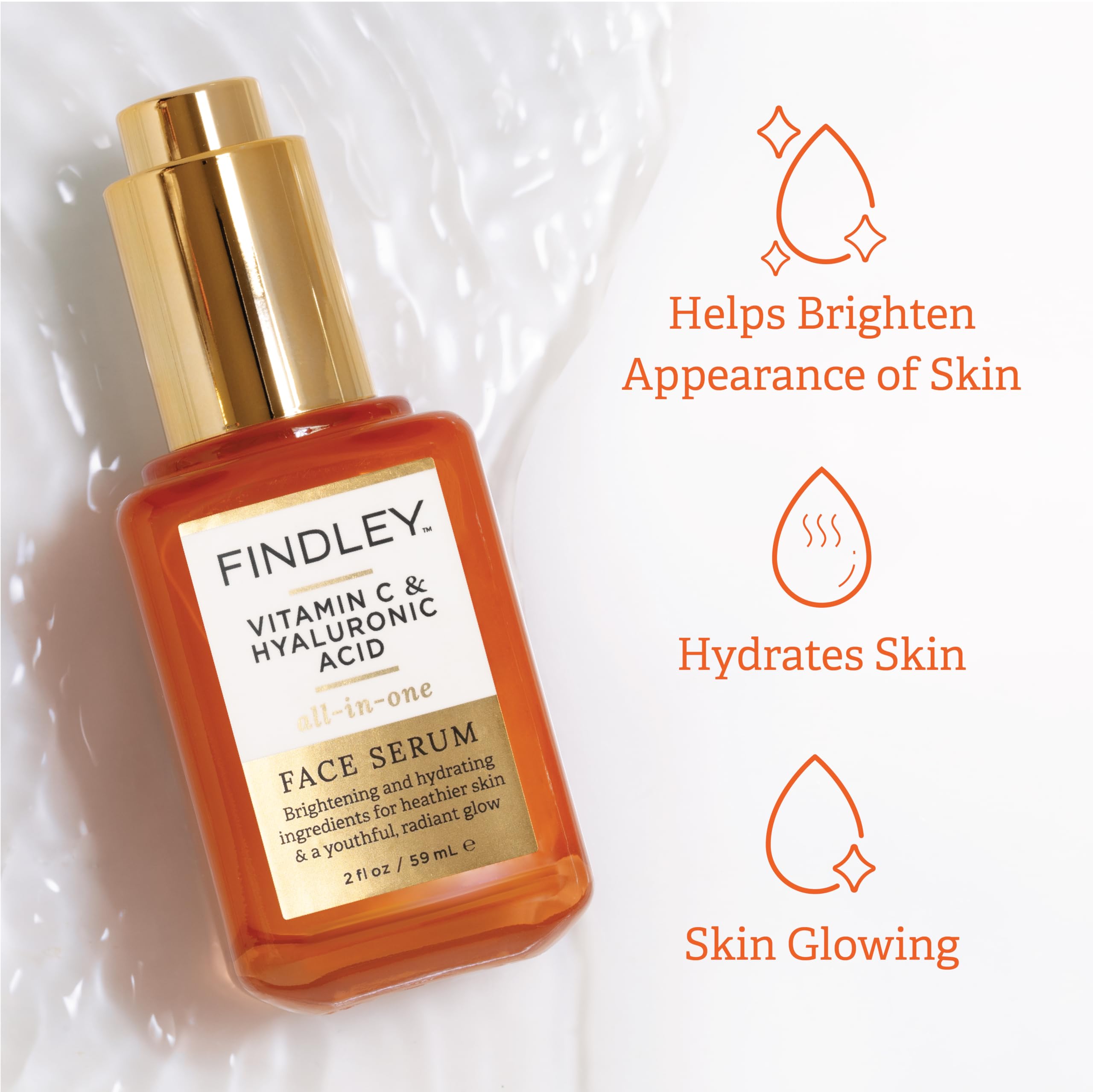 Findley All-in-One Face Serum with Vitamin C & Hyaluronic Acid – Hydration & Radiance (2 fl oz)