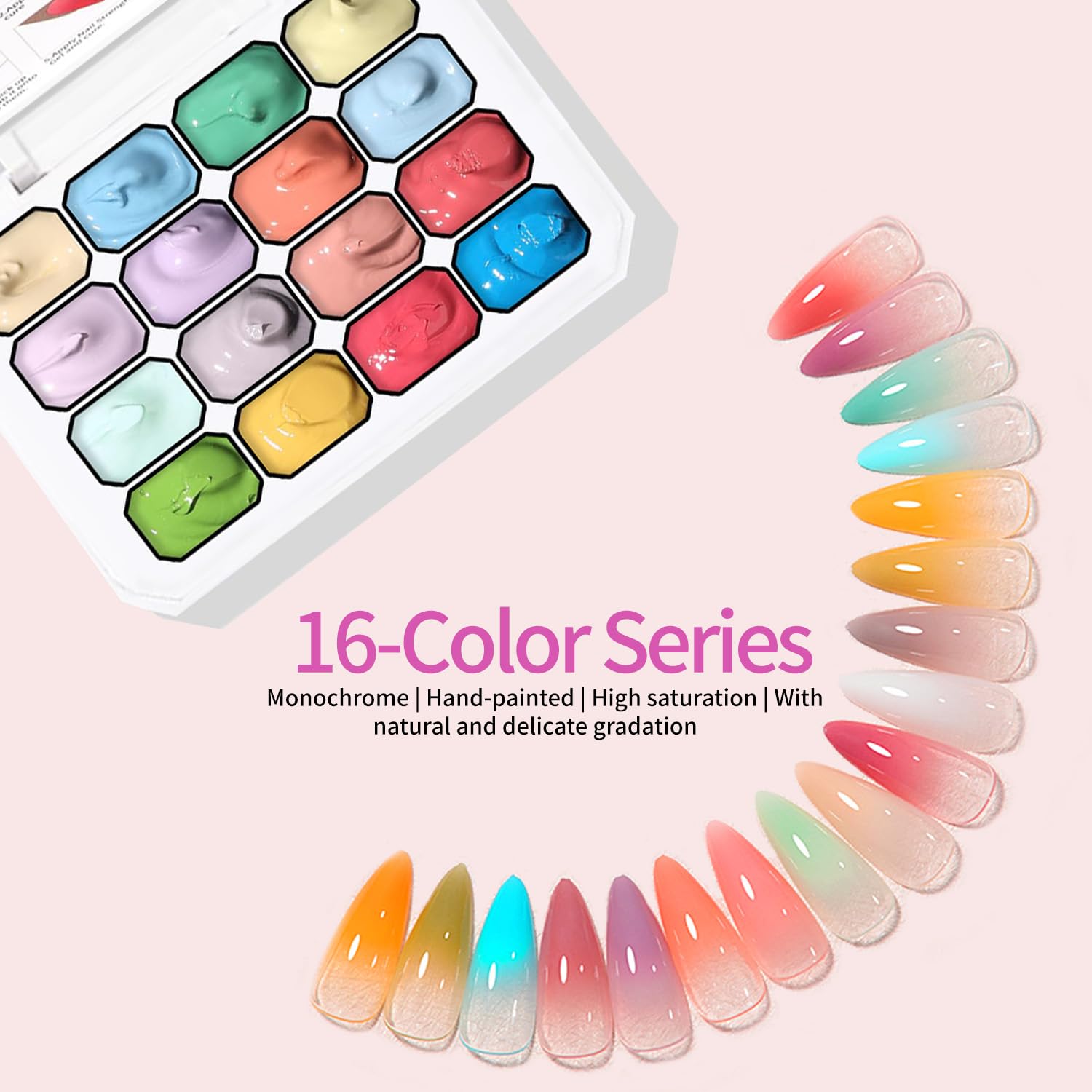 Finger Secret 16 Colors Ombre Gel Nail Polish Set | Gradient Pat Painting Kit + 100 Sponges