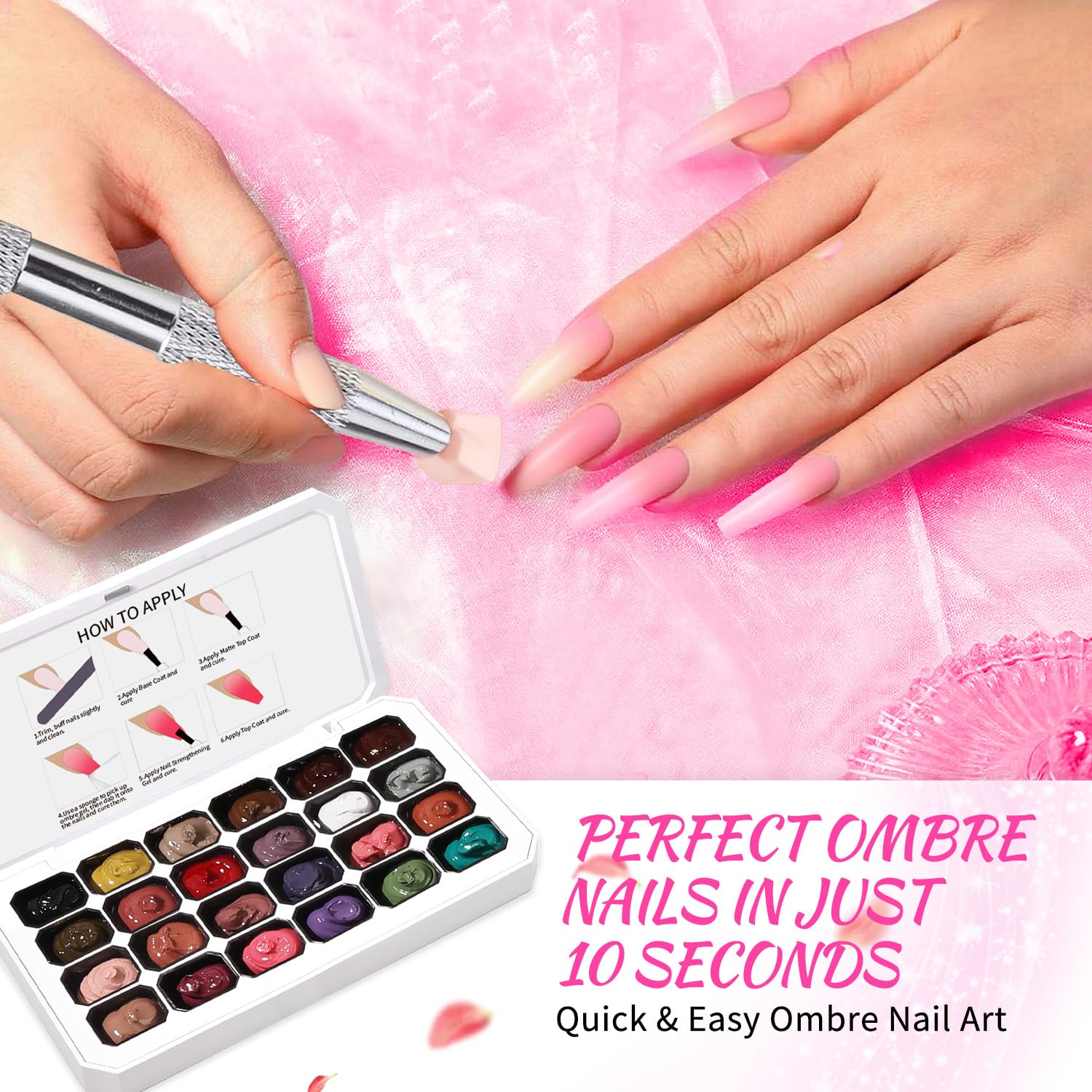 Finger Secret 24 Colors Ombre Gel Nail Polish Set – Gradient Blooming Gel with 100 Nail Sponges