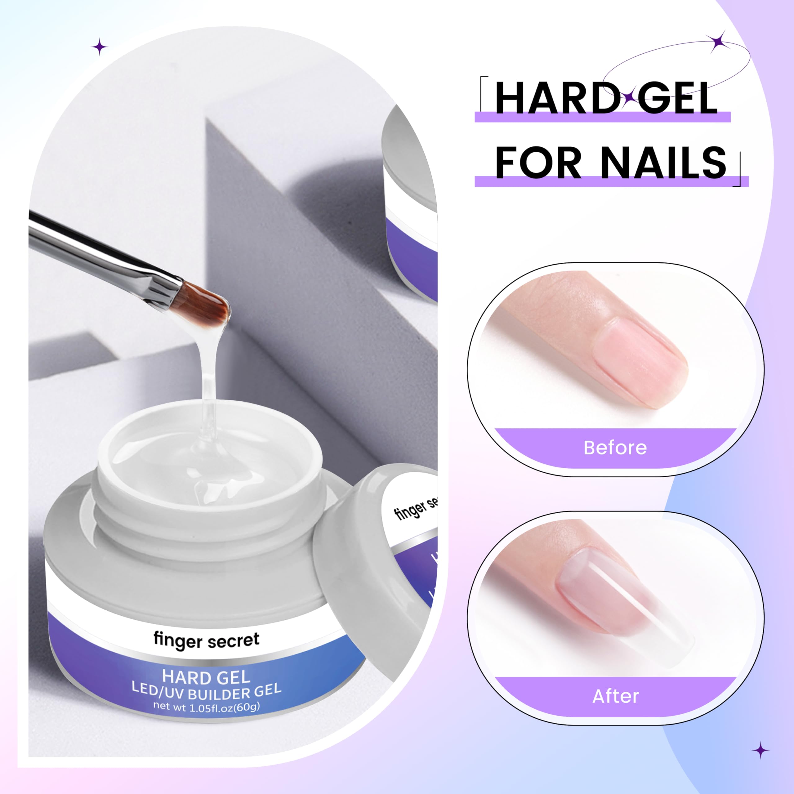 Finger Secret 60g Hard Builder Gel for Nails – Extension & Strengthening Kit (Clear)