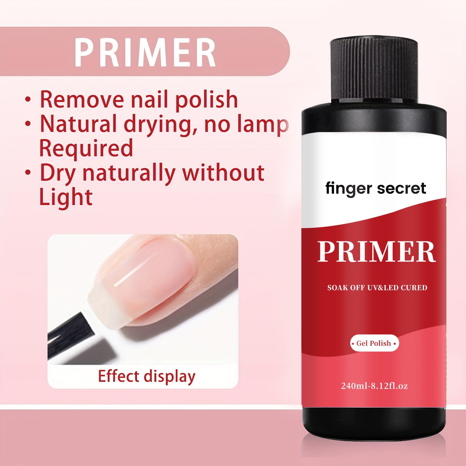Finger Secret Nail Primer 240ml – Gel Polish Prep, Adhesion Enhancement for Salon & Home
