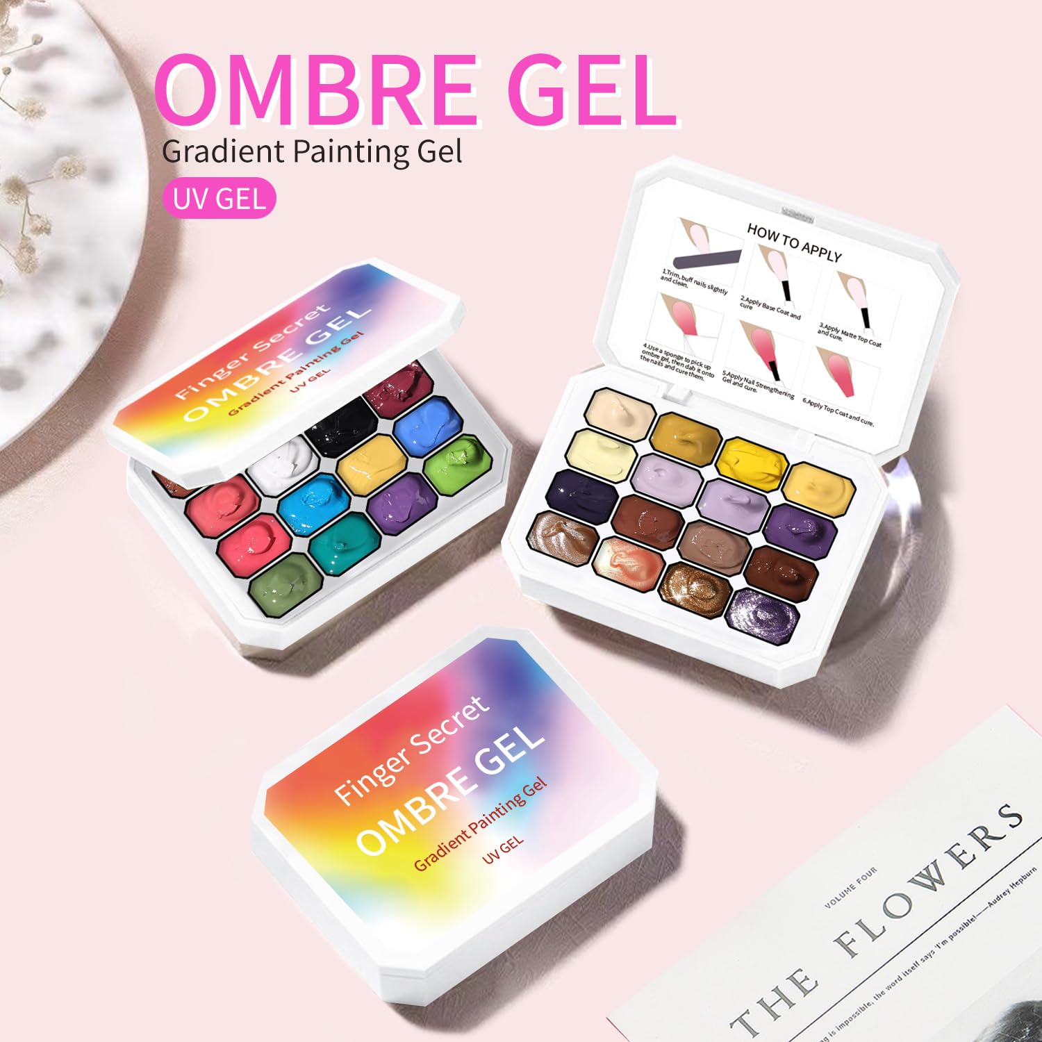 Finger Secret 16-Color Ombre Gel Nail Polish Set – Gradient Blooming Gel with 100 Nail Sponges