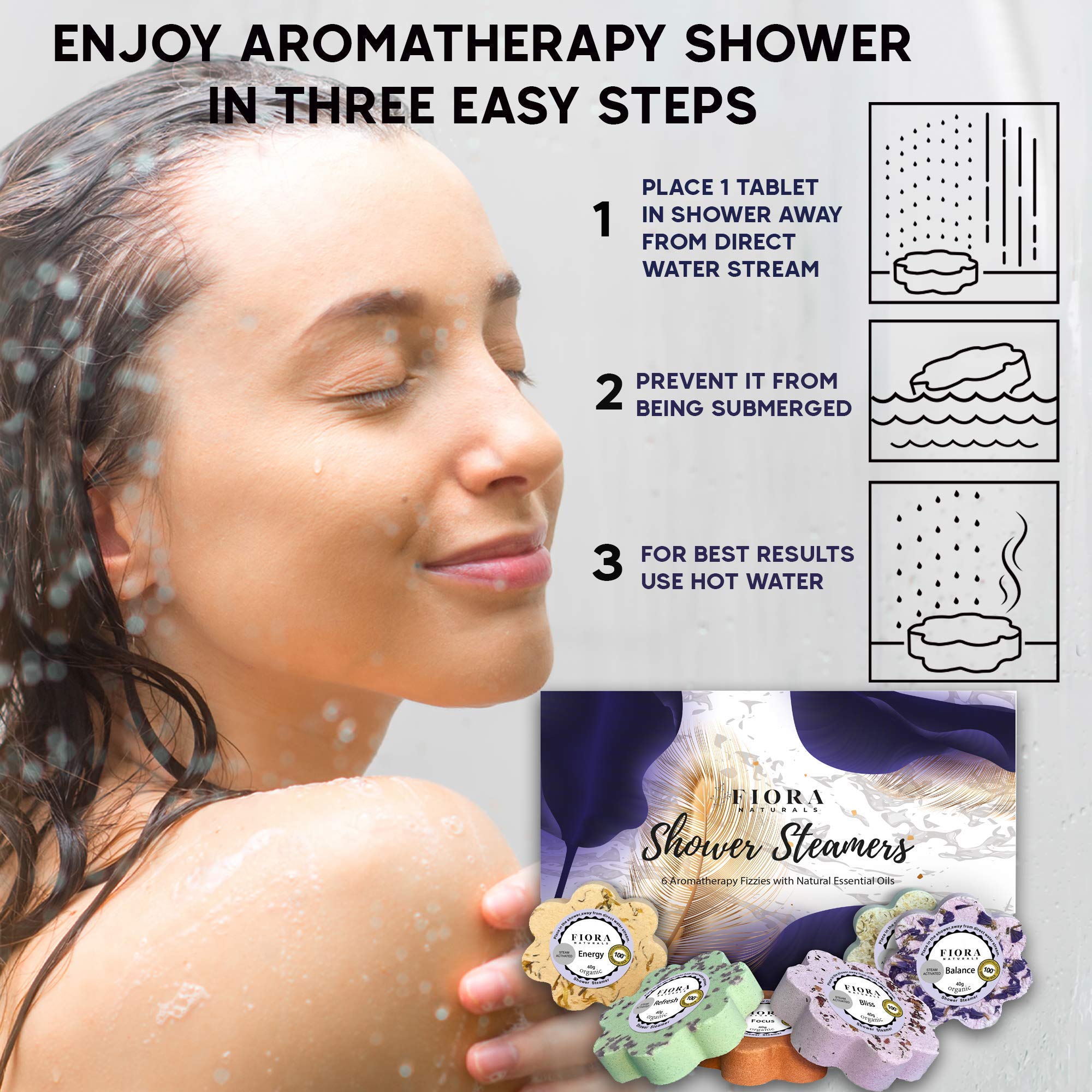 Fiora Naturals Shower Bombs Aromatherapy - Spa Shower Steamers for Relaxation & Self-Care