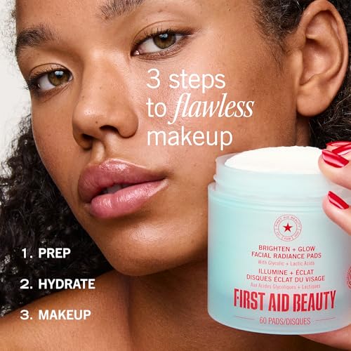 First Aid Beauty Facial Radiance Pads – Glycolic & Lactic Acids, Pore Refining & Brightening, 60ct