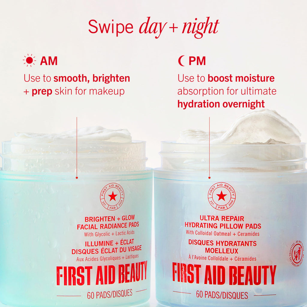 First Aid Beauty Facial Radiance Pads – Glycolic & Lactic Acids, Pore Refining & Brightening, 60ct