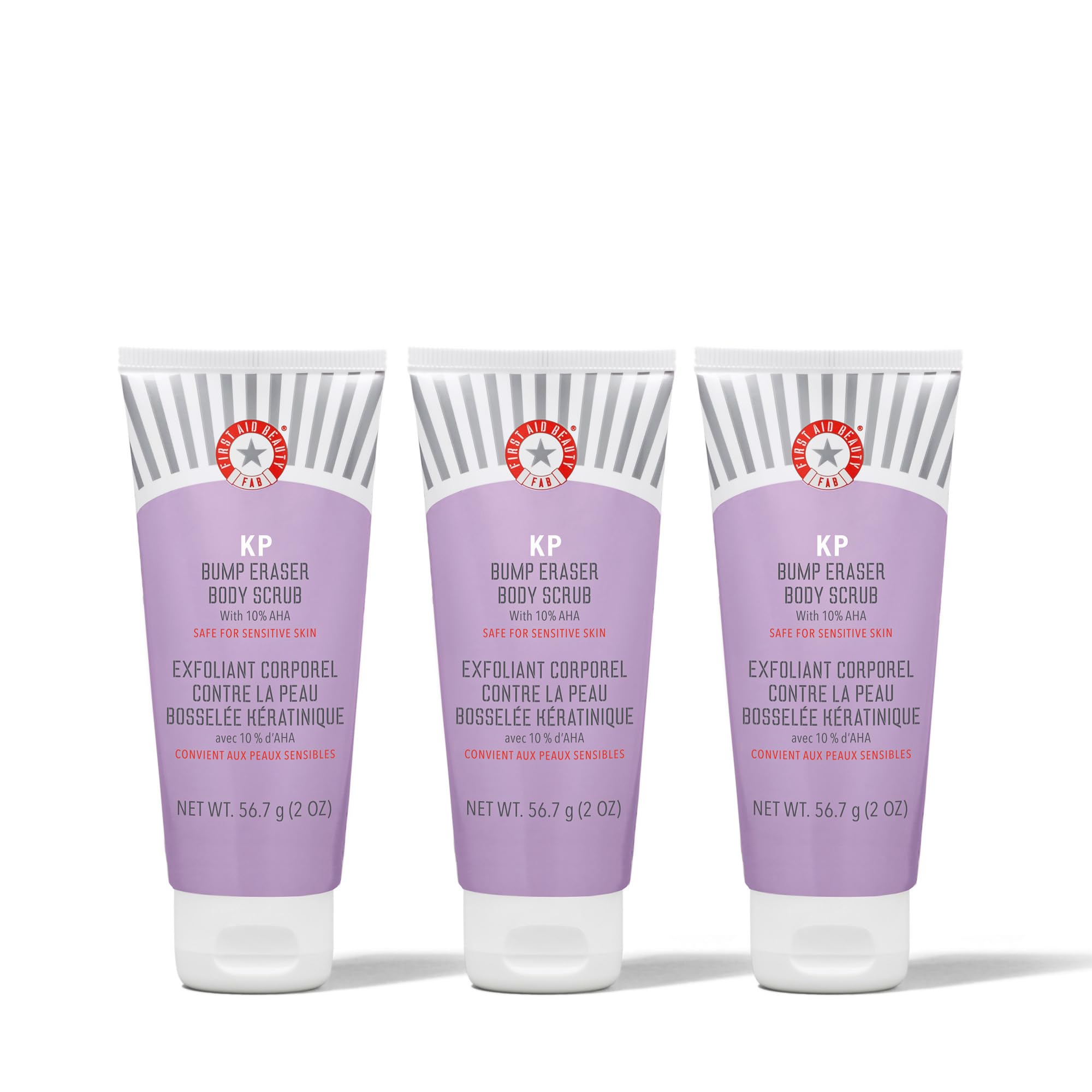 First Aid Beauty KP Bump Eraser Body Scrub — 10% AHA with Glycolic & Lactic Acids, 2 oz, 3 ct
