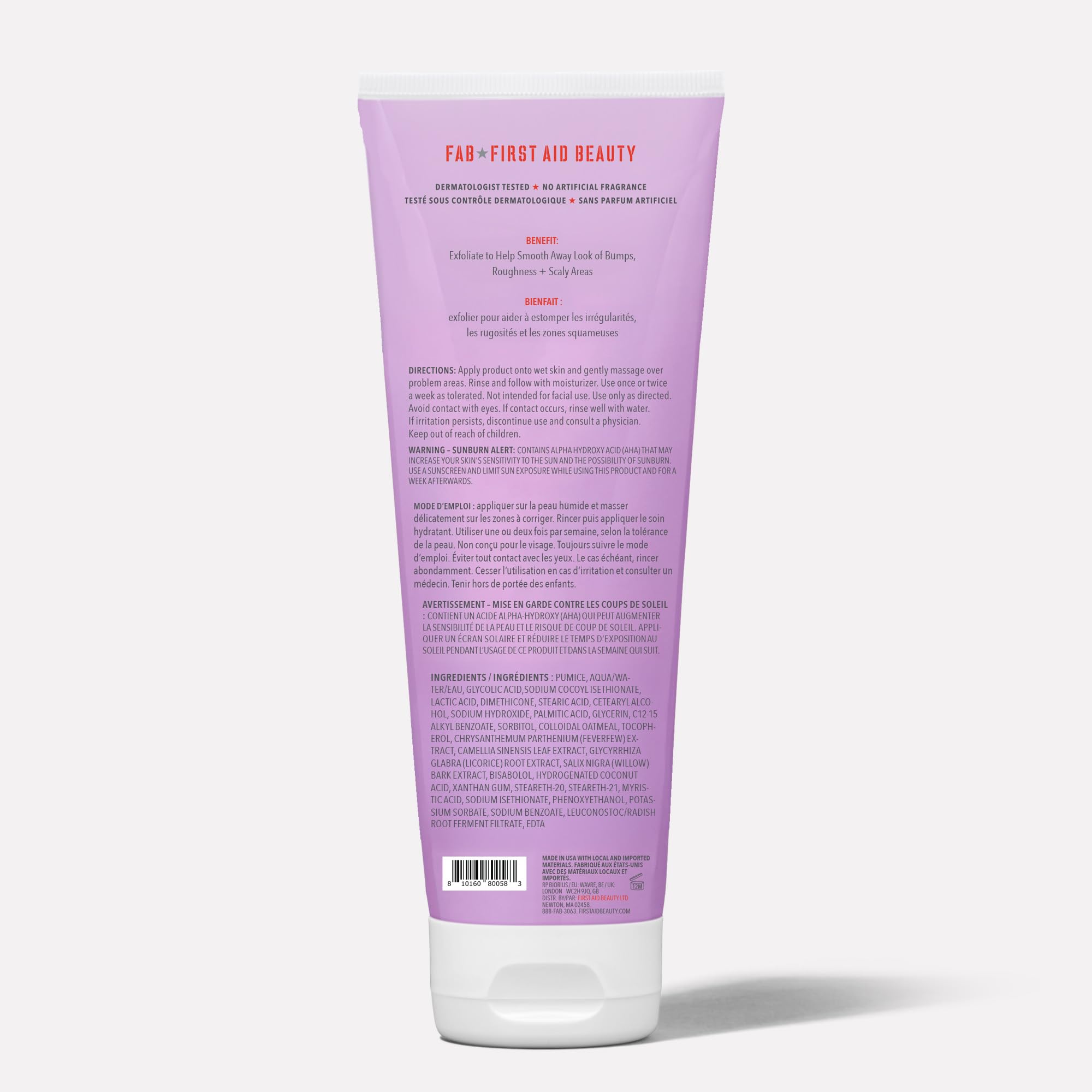 First Aid Beauty KP Bump Eraser Body Scrub — 10% AHA with Glycolic & Lactic Acids, 2 oz, 3 ct