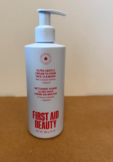 First Aid Beauty Ultra Gentle Cream-to-Foam Cleanser – Makeup Remover & Facial Cleanser, 10 oz