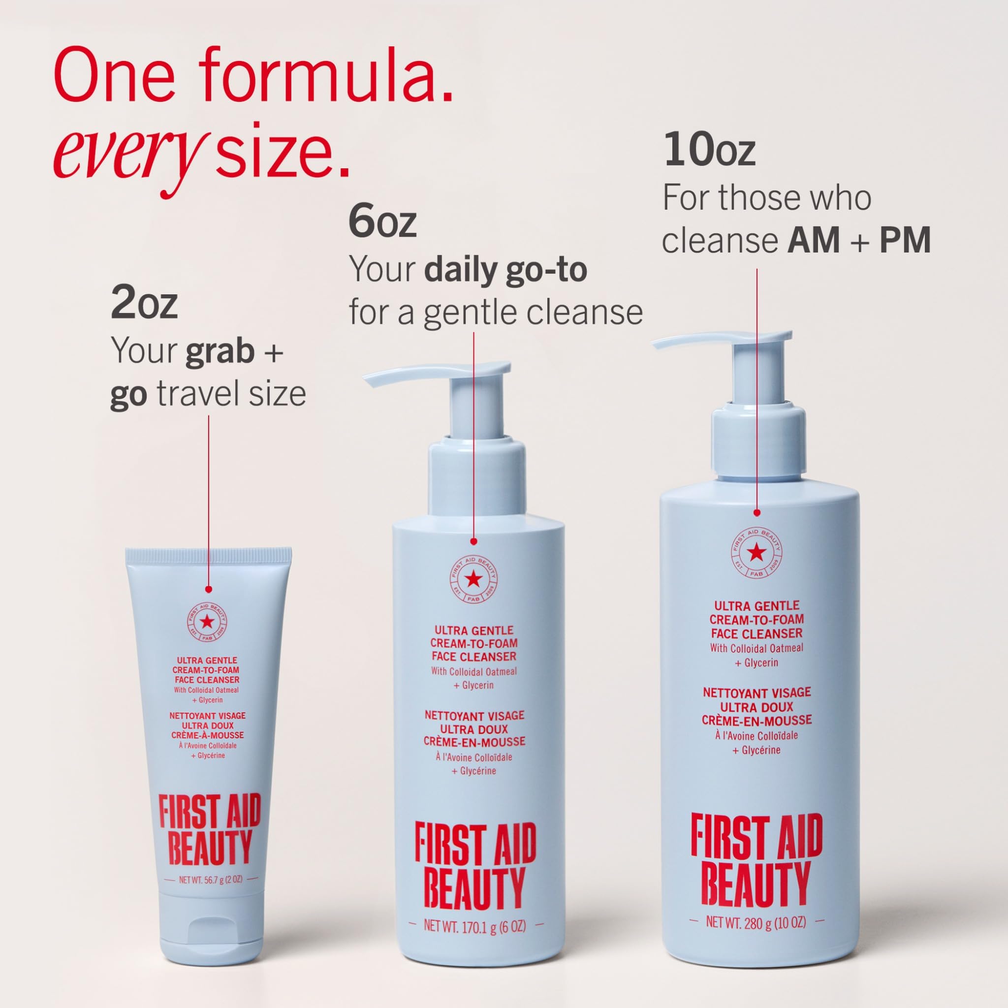 First Aid Beauty Ultra Gentle Cream-to-Foam Cleanser – Makeup Remover & Facial Cleanser, 10 oz