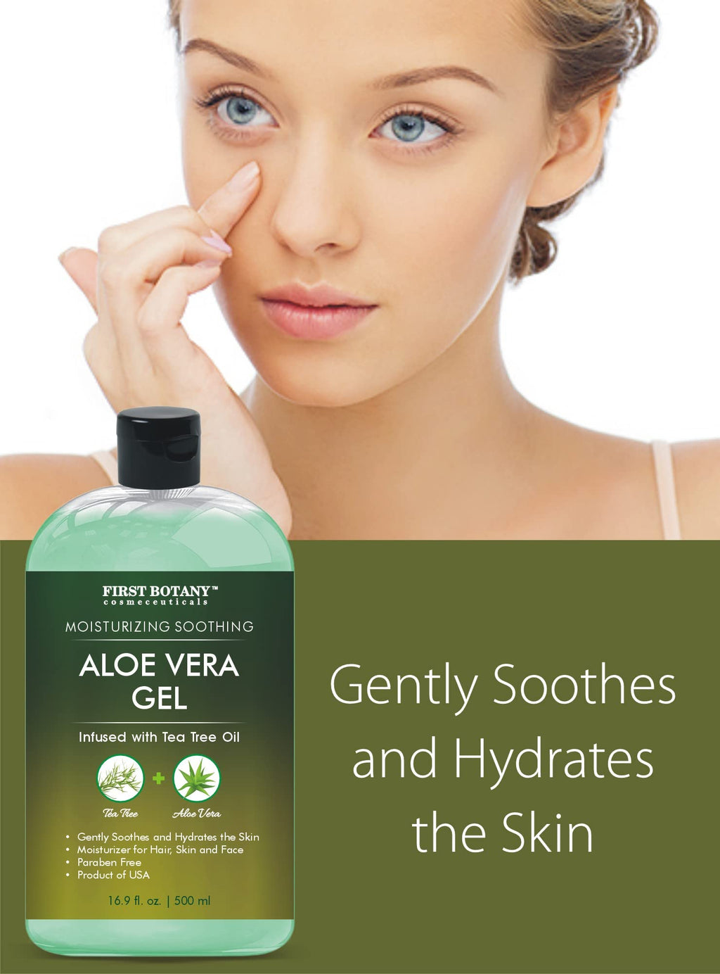 First Botany Aloe Vera Gel with Tea Tree Oil – 16.9 fl oz for Skin, Hair, Sunburn & More