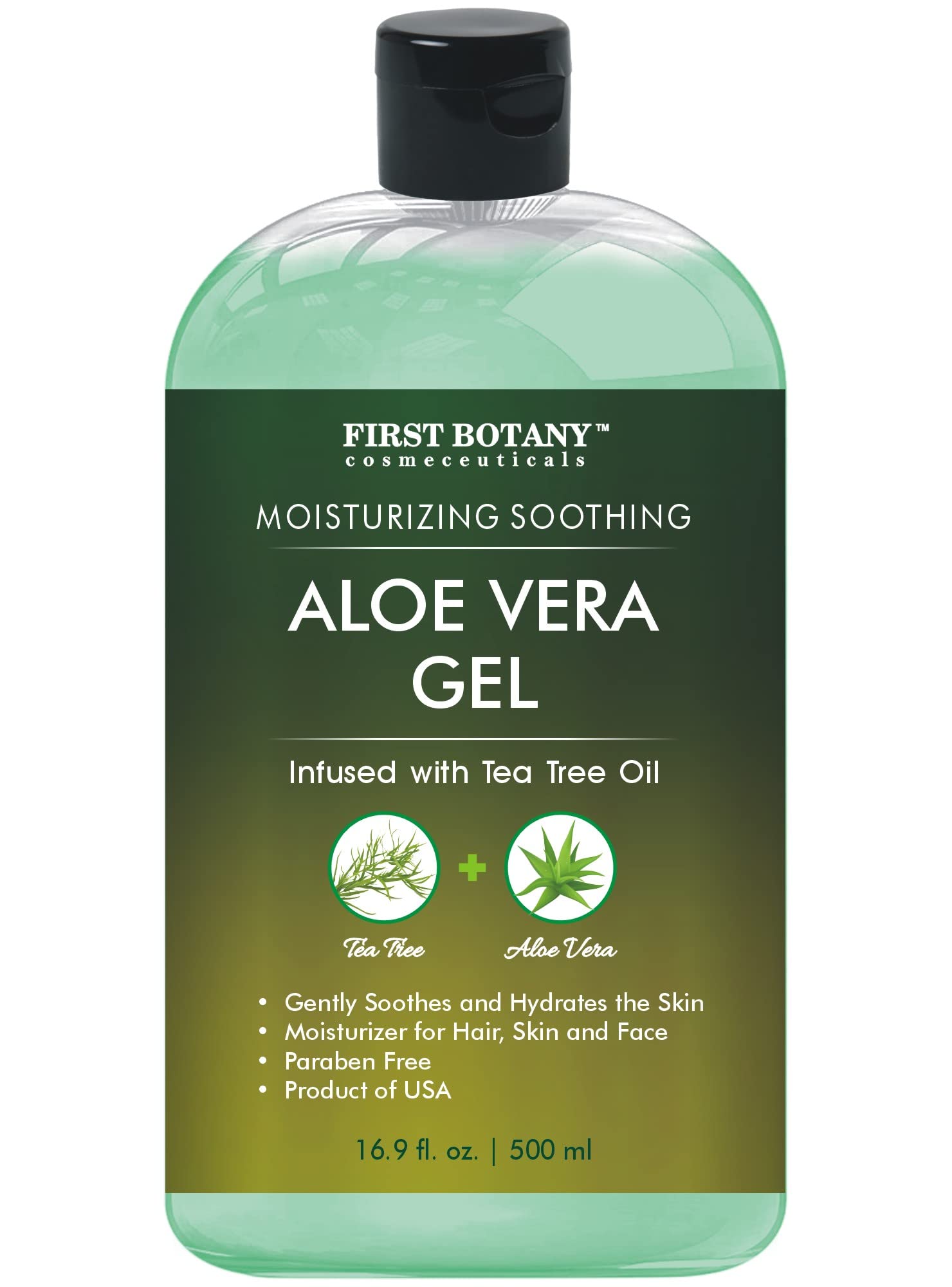 First Botany Aloe Vera Gel with Tea Tree Oil – 16.9 fl oz for Skin, Hair, Sunburn & More