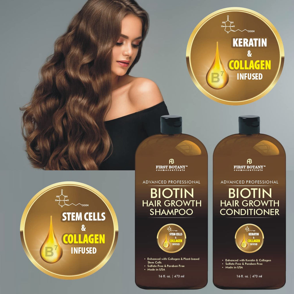 First Botany Biotin Hair Growth Shampoo & Conditioner – Thickening, Anti Hair Loss, Sulfate-Free 16 oz x2
