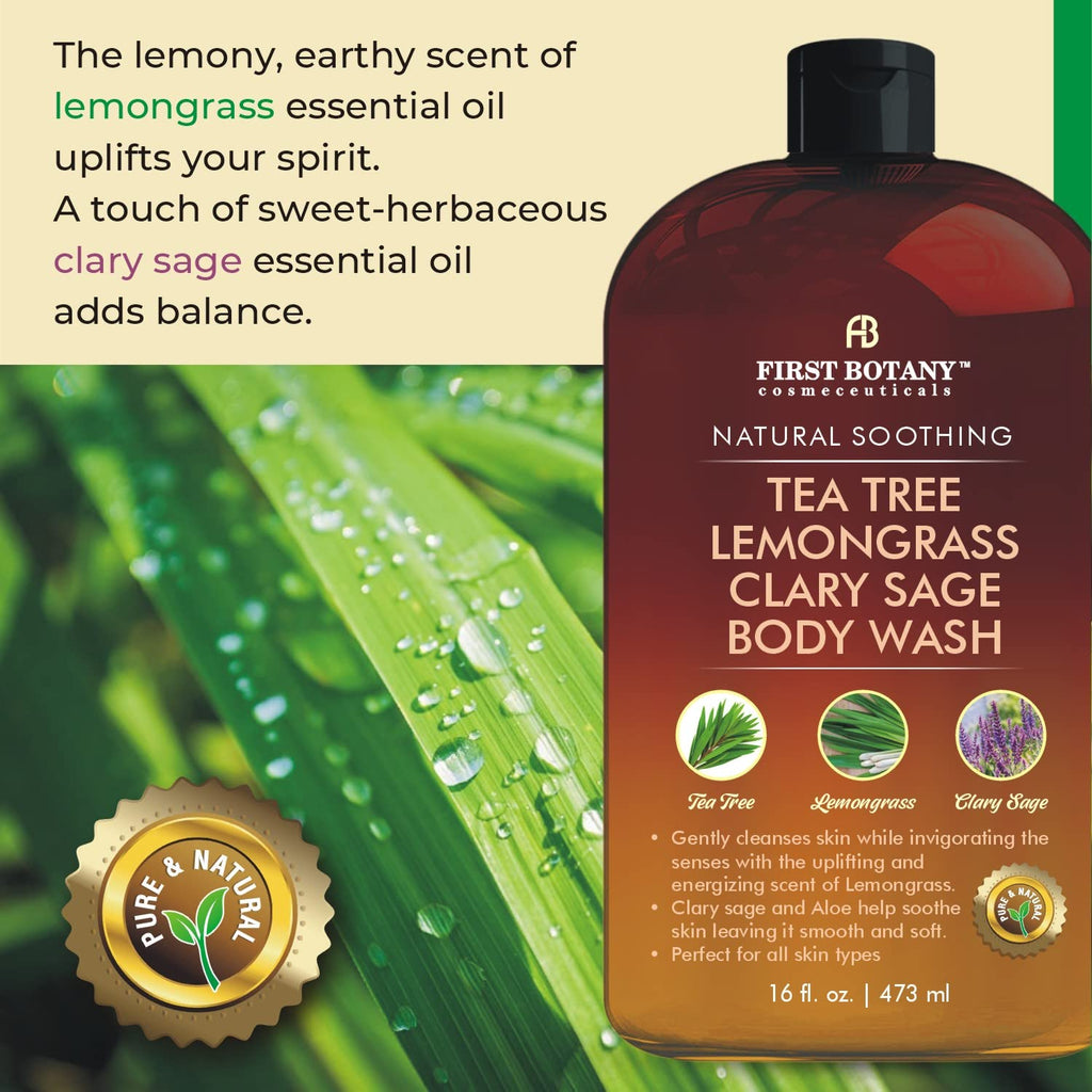First Botany ALL Natural Body Wash – Tea Tree, Lemon Grass & Clary Sage – 16 fl oz