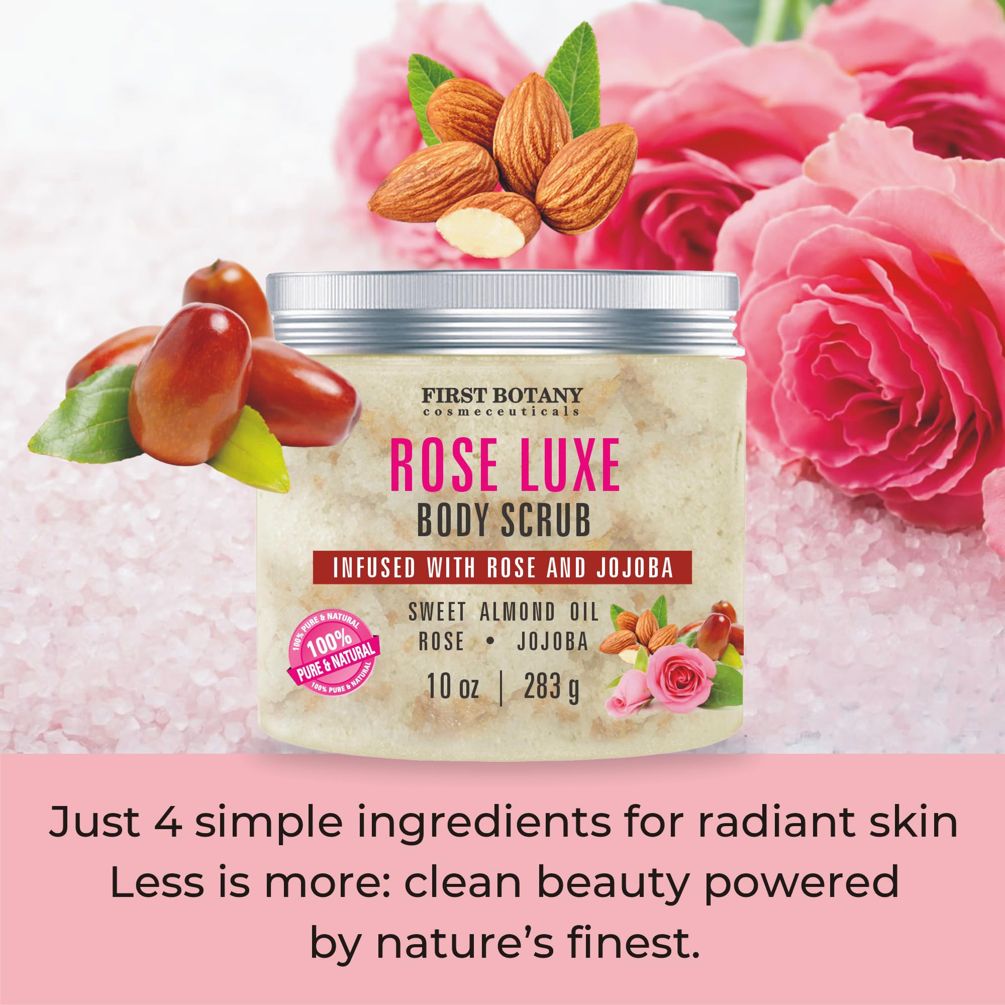 First Botany Body Scrub – Natural Exfoliating Rose Salt Scrub for Hydration & Gentle Glow (10 oz)