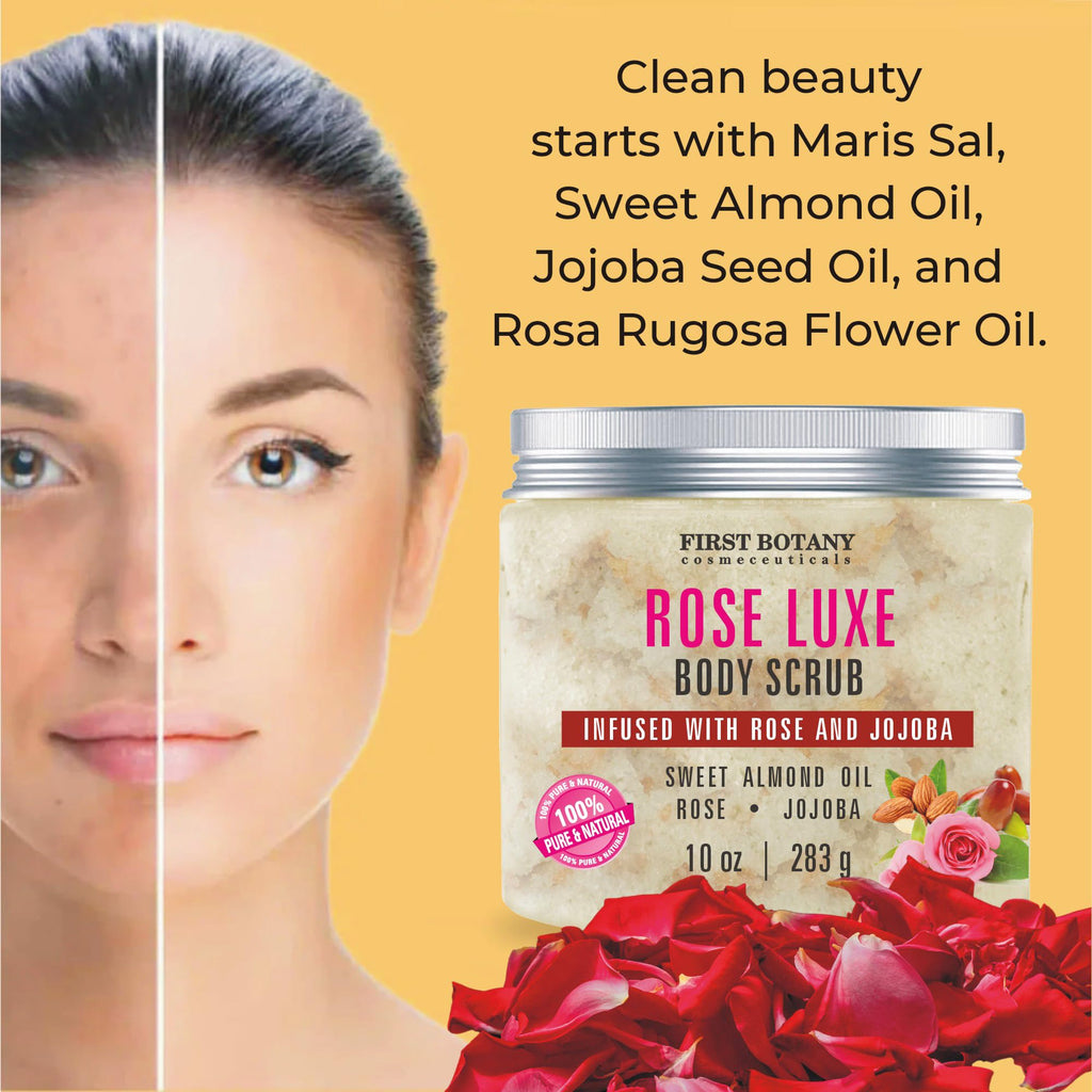 First Botany Body Scrub – Natural Exfoliating Rose Salt Scrub for Hydration & Gentle Glow (10 oz)