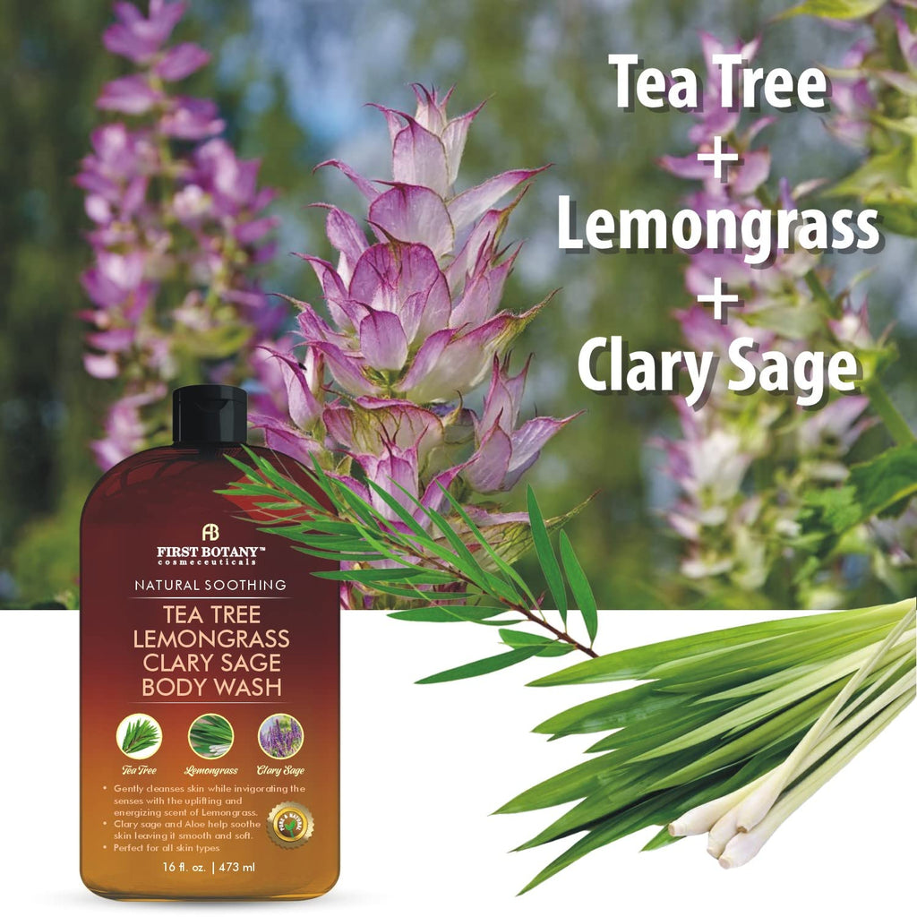 First Botany ALL Natural Body Wash – Tea Tree, Lemon Grass & Clary Sage – 16 fl oz