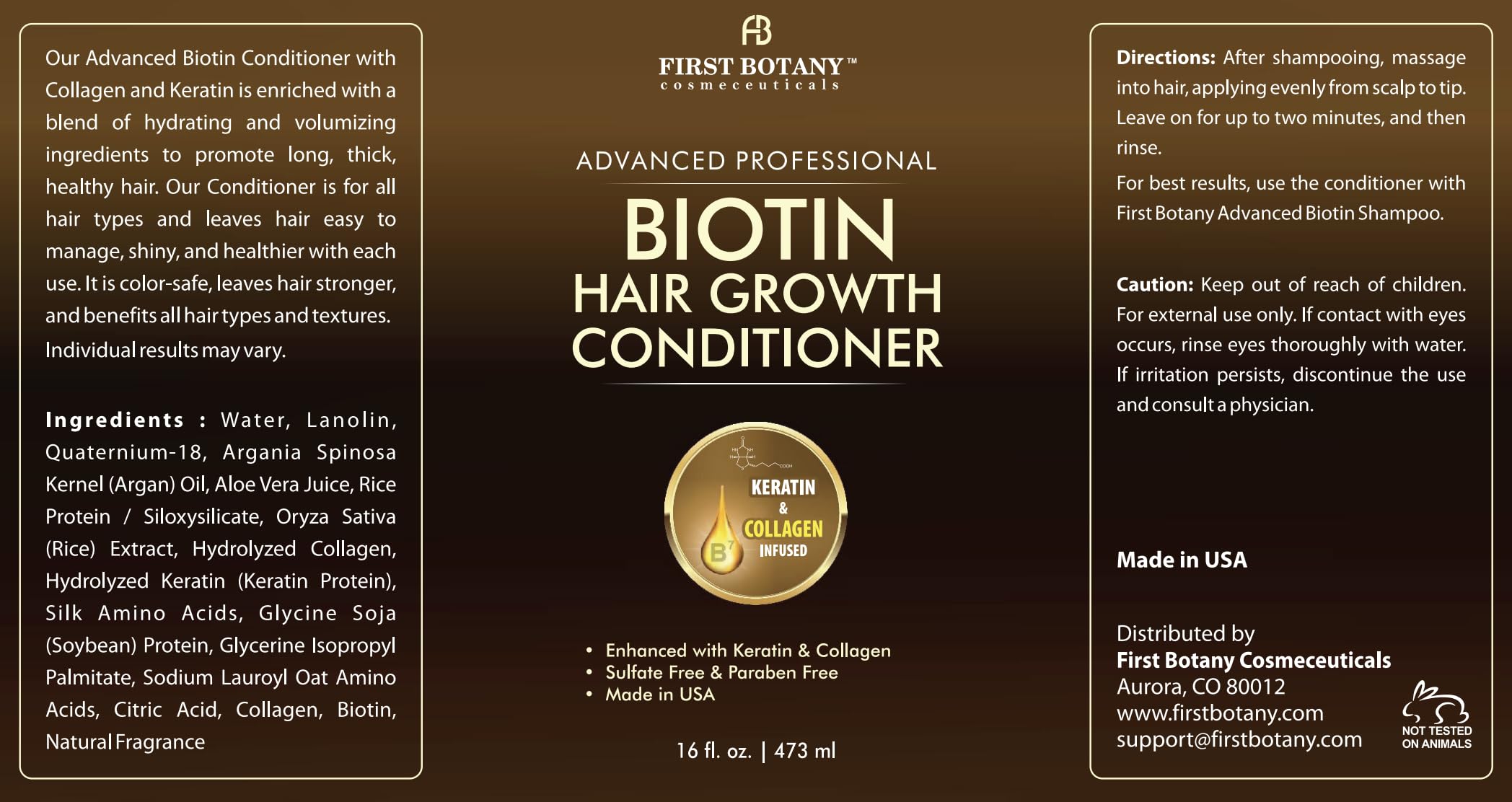 First Botany Biotin Hair Growth Shampoo & Conditioner – Thickening, Anti Hair Loss, Sulfate-Free 16 oz x2