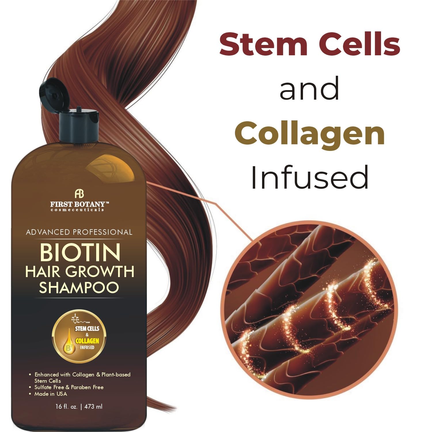 First Botany Hair Regrowth Shampoo – DHT Blockers, Collagen & Stem Cells, 16 oz
