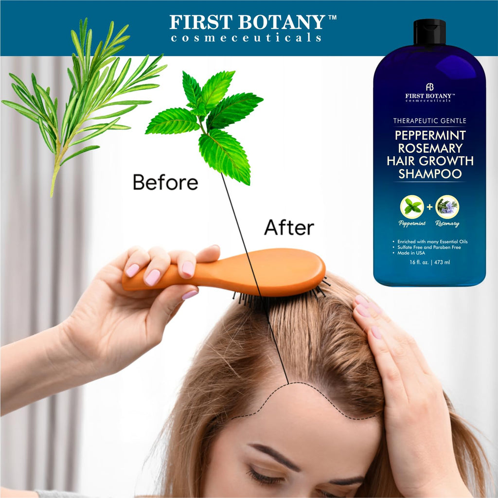 First Botany Peppermint Rosemary Hair Regrowth Shampoo – Daily Hydration & Dandruff Control, 16 oz