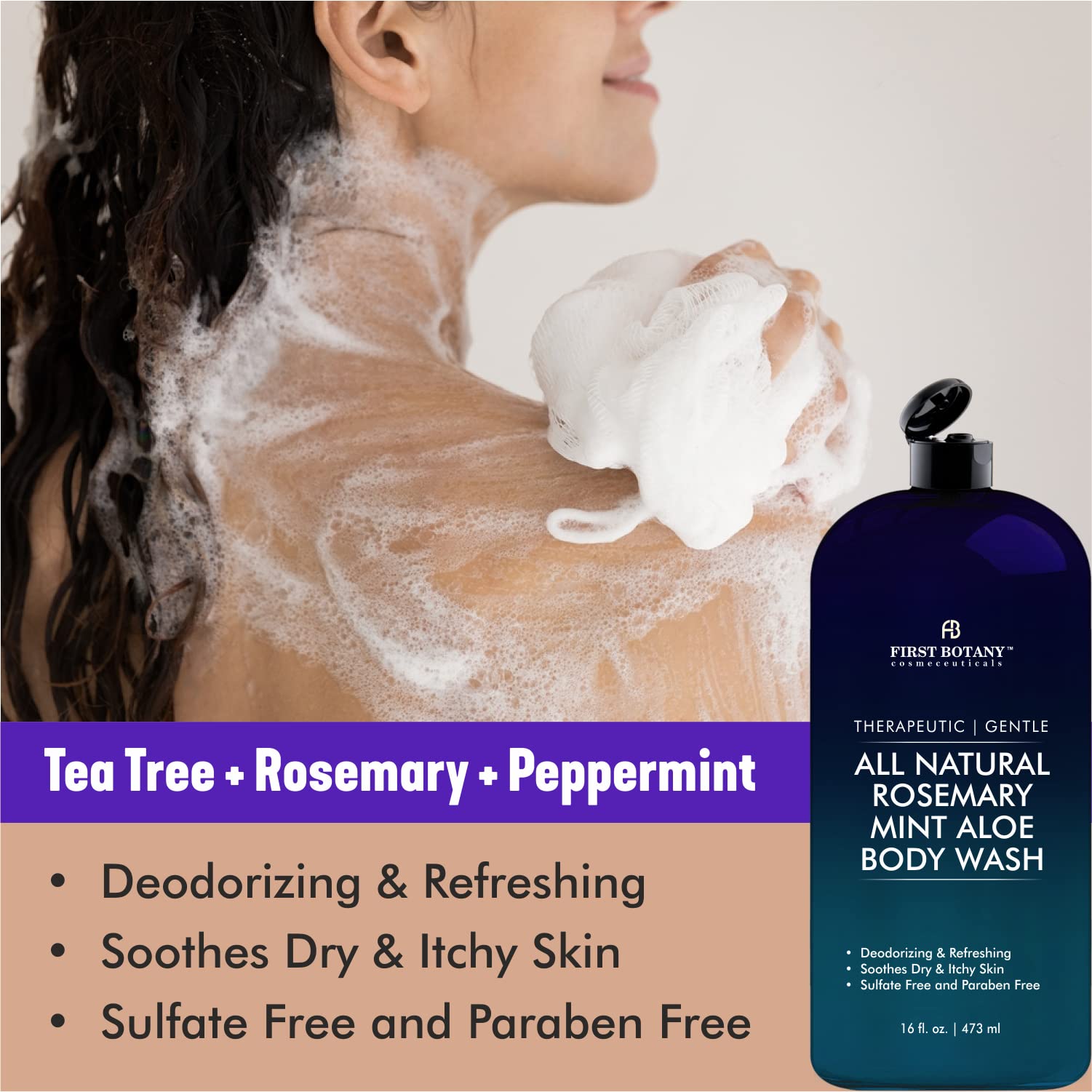 First Botany ALL Natural Body Wash – Rosemary Mint, 16 fl oz | Odor & Impurity Care for Men & Women