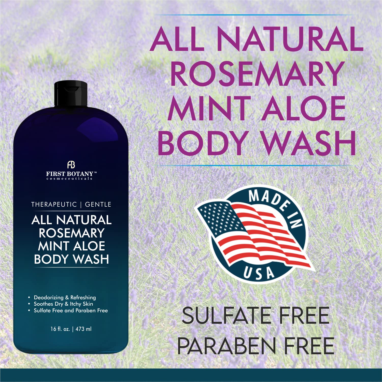First Botany ALL Natural Body Wash – Rosemary Mint, 16 fl oz | Odor & Impurity Care for Men & Women