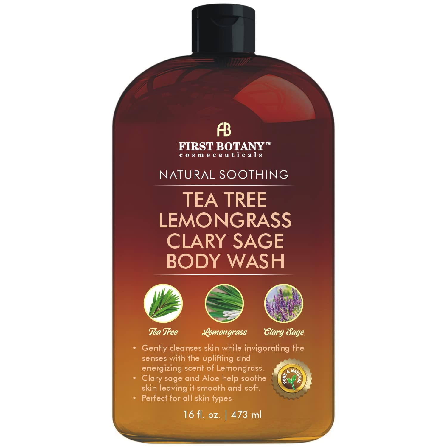 First Botany ALL Natural Body Wash – Tea Tree, Lemon Grass & Clary Sage – 16 fl oz