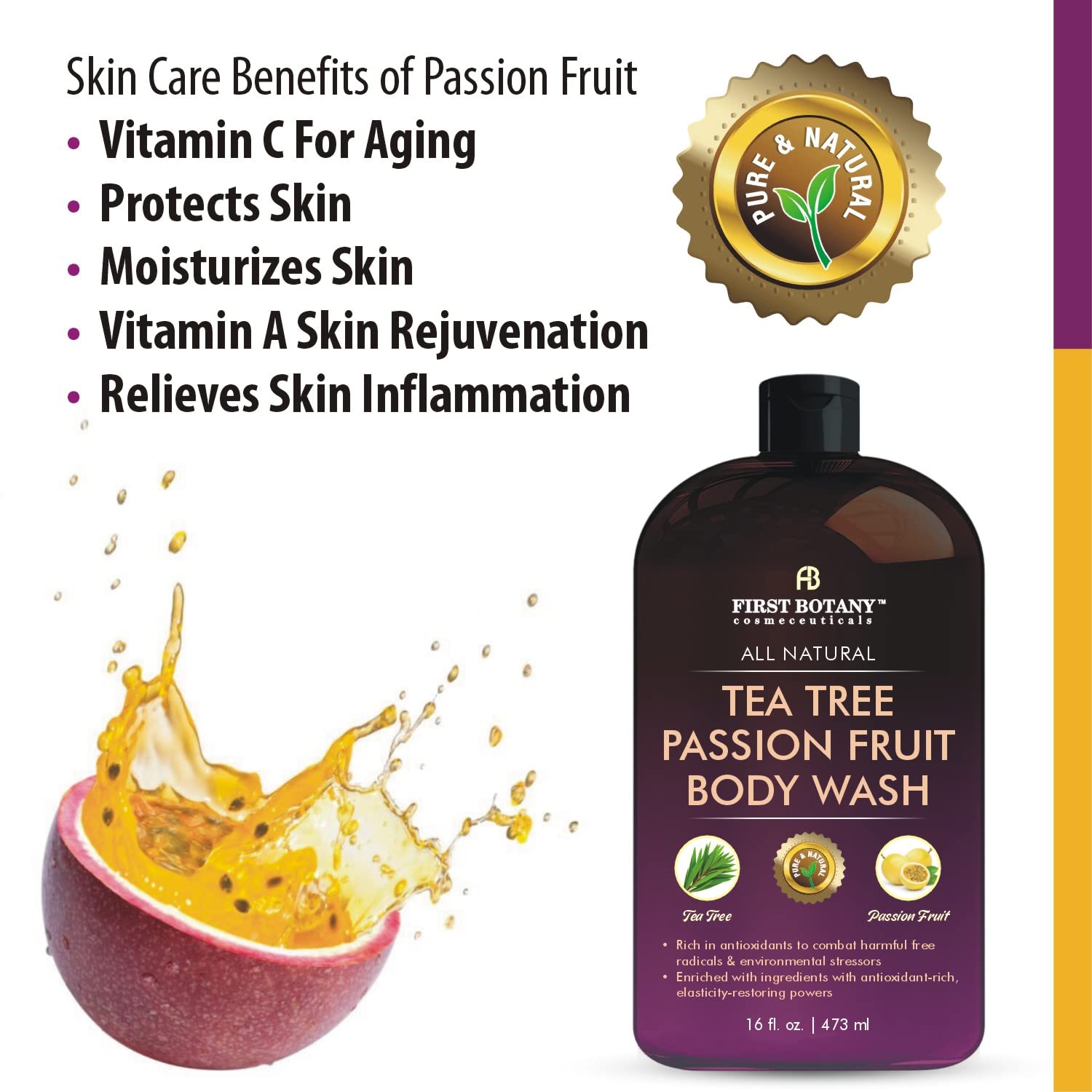 First Botany All Natural Body Wash – Passion Fruit (16 fl oz) | Gentle, Antioxidant-Rich Shower Gel