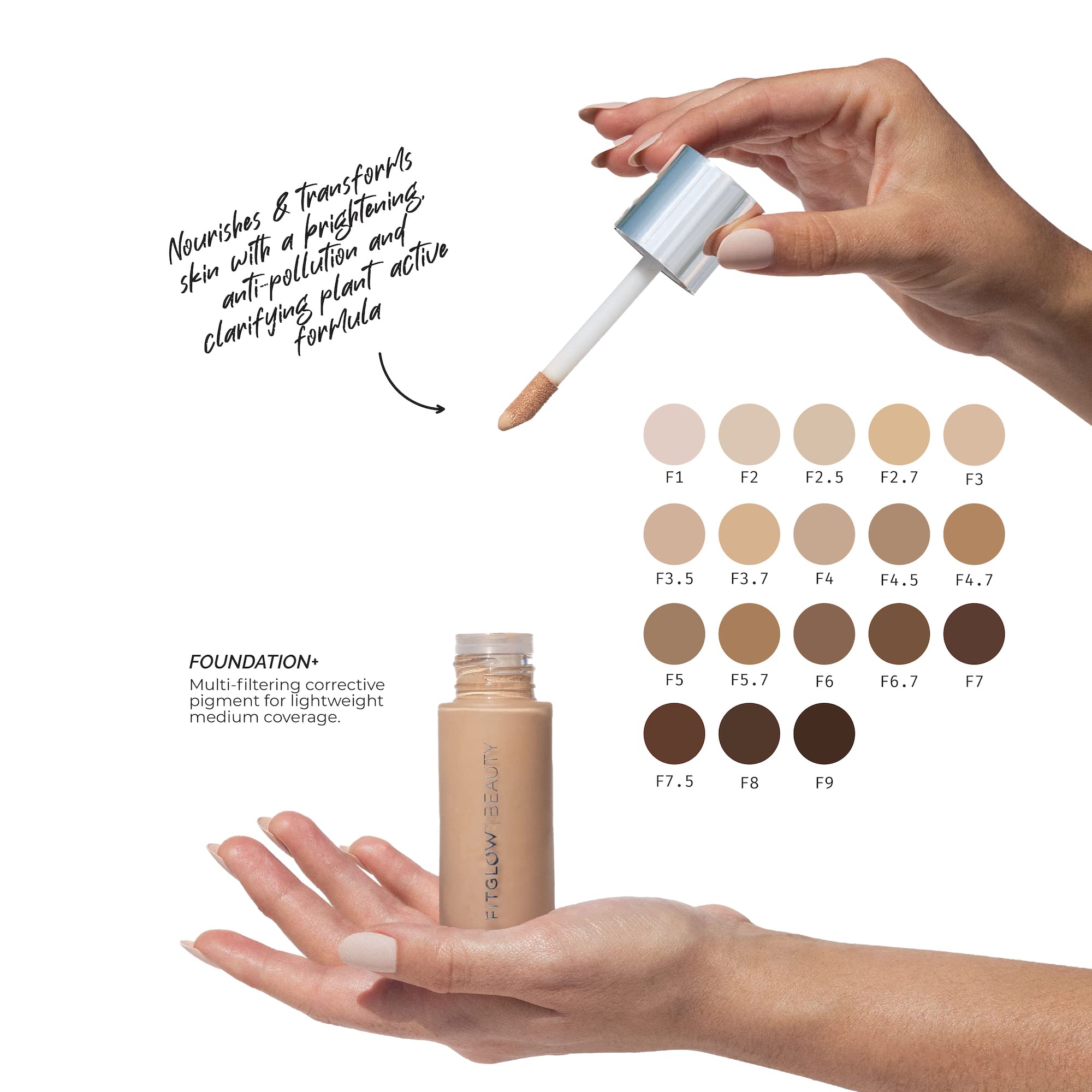 Fitglow Beauty Foundation+ | Vegan Skin-Treating Foundation with Peptides & Plant Collagen | Buildable Coverage F8