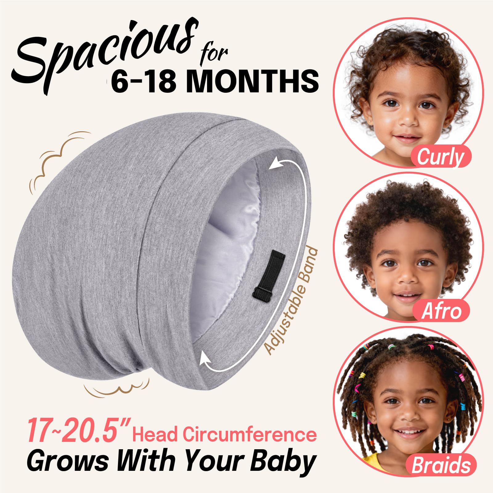 Fittia Baby Satin Bonnets for Sleeping — Adjustable 6-36 Months, Silky Smooth Hair