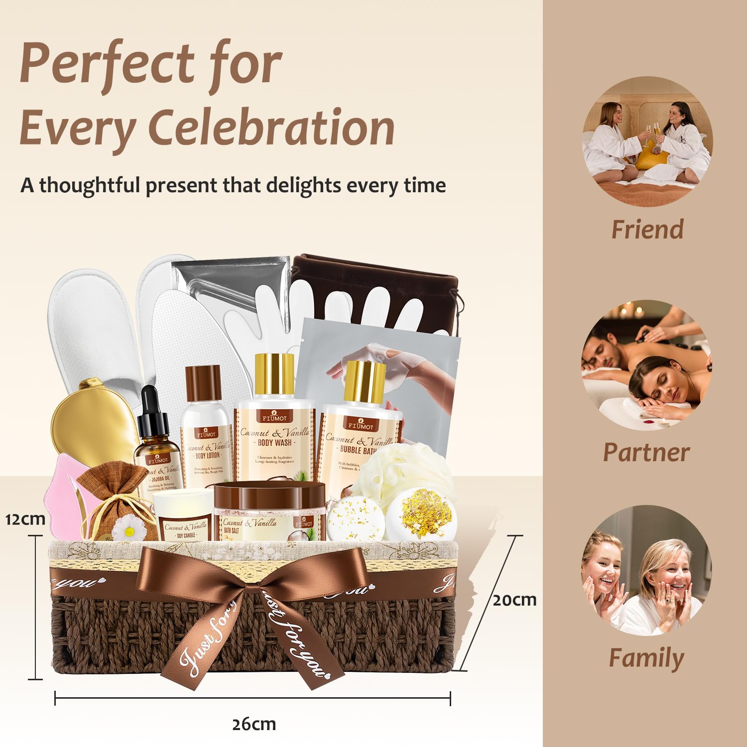 FIUMOT Valentines Day Gift Basket – 21-Piece Coconut Vanilla Spa Set for Women