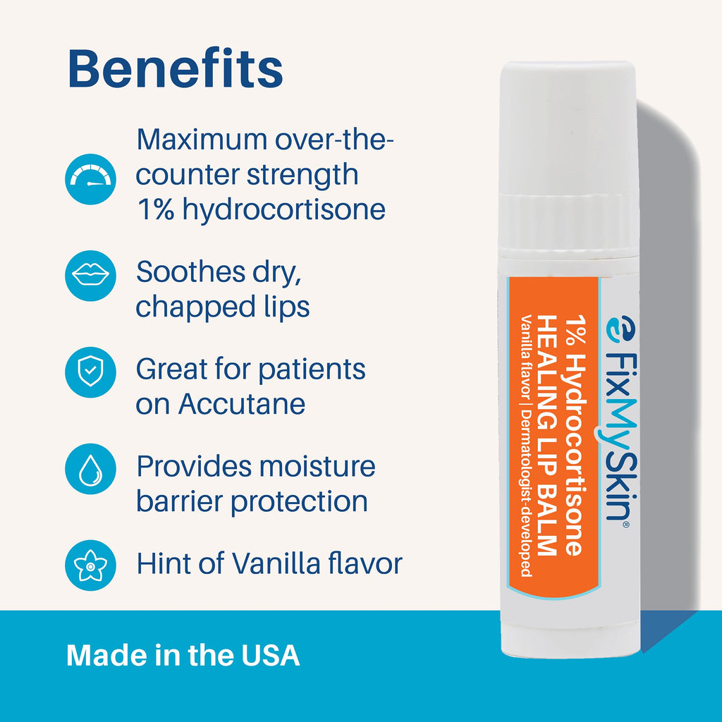 FixMySkin 1% Hydrocortisone Healing Lip Balm – Vanilla | Dermatologist-Developed & Travel-Friendly