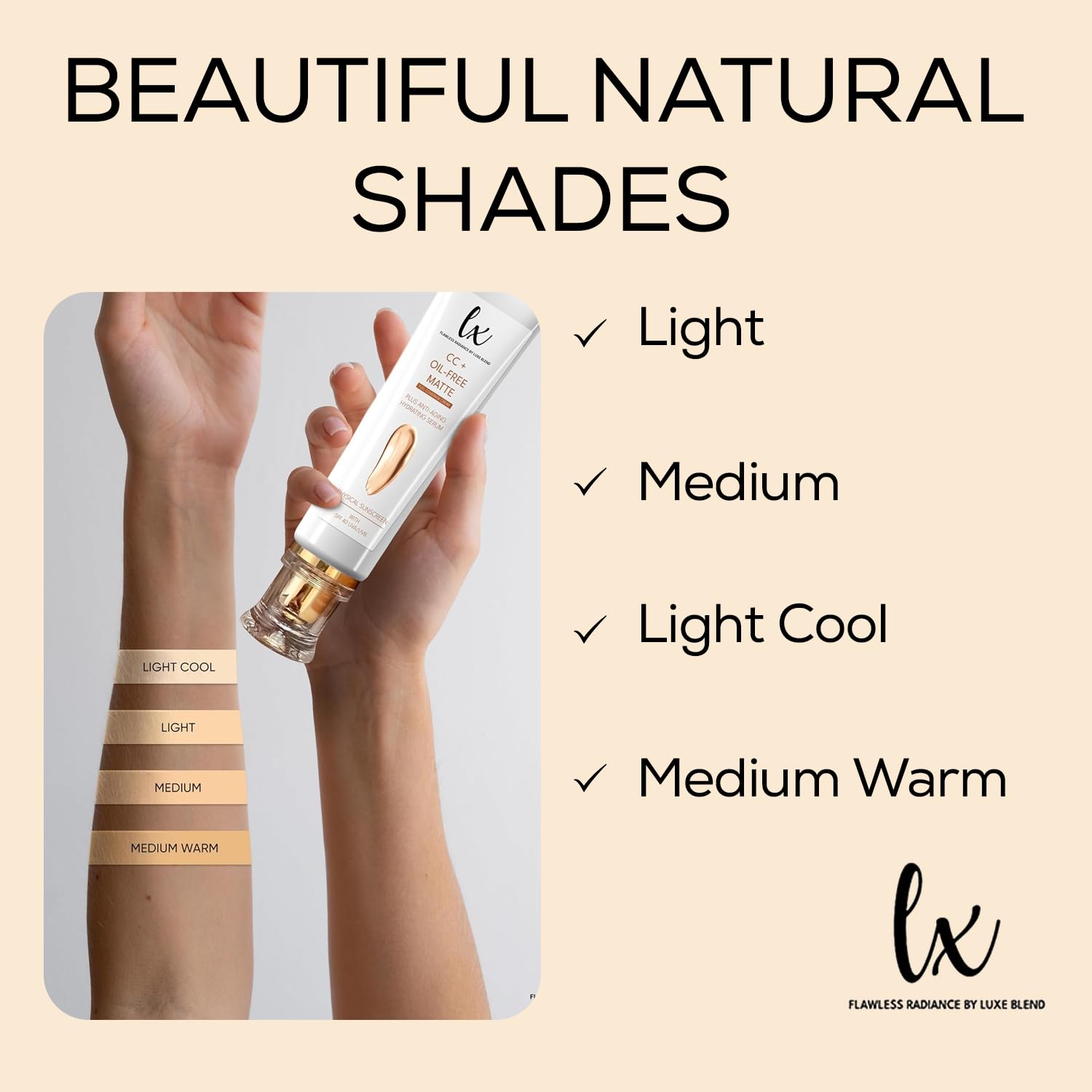 Flawless Radiance by Luxe Blend | Lx Blend CC+ Cream – Oil-Free Matte Foundation SPF 40