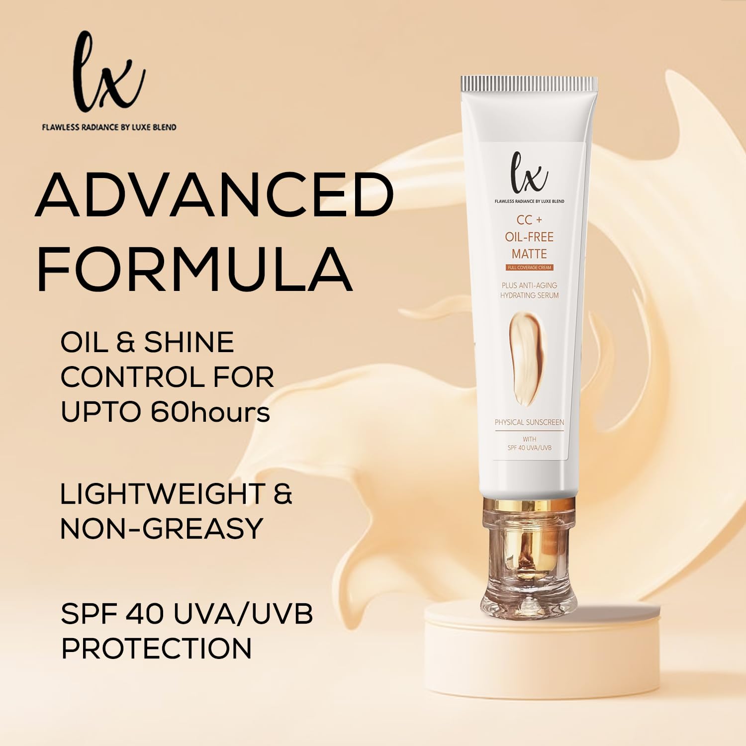 Flawless Radiance by Luxe Blend | Lx Blend CC+ Cream – Oil-Free Matte Foundation SPF 40