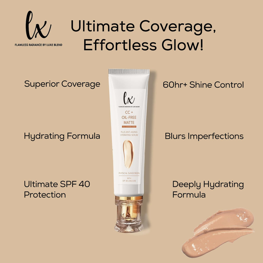 Flawless Radiance by Luxe Blend | Lx Blend CC+ Cream – Oil-Free Matte Foundation SPF 40