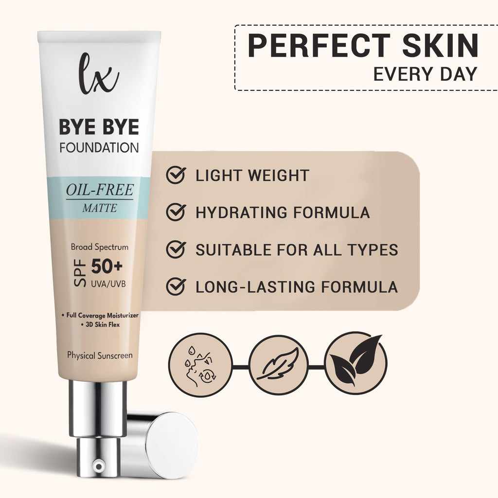 Flawless Radiance By Luxe Blend Lx Blend Bye Bye Foundation Oil-Free Matte Coverage Moisturizer SPF 50 (Light) 1 oz