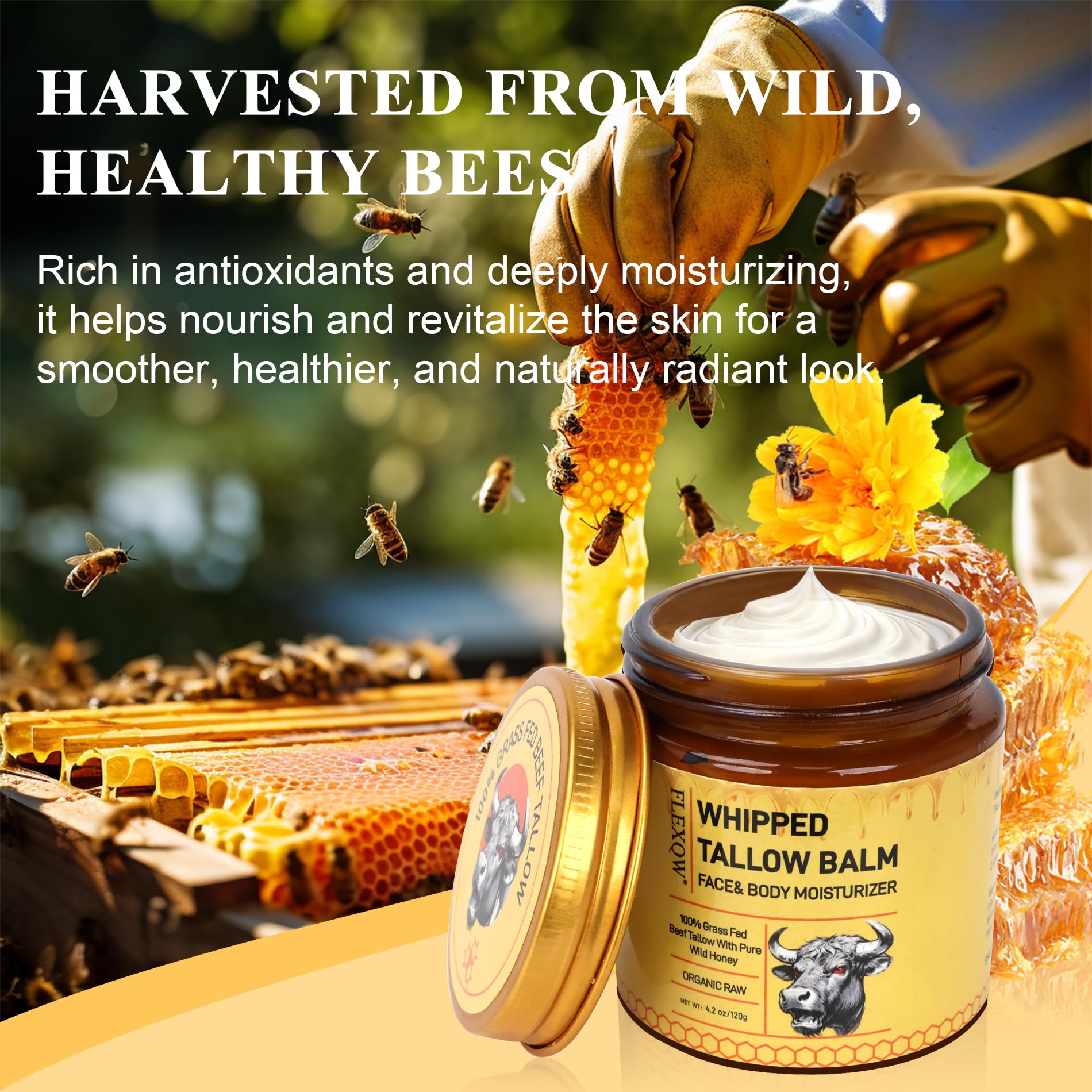 FLEXQW Bee Venom Cream – 1 Pack, 7x Moisture, Grass-Fed Tallow, All-in-One Skin Moisturizer