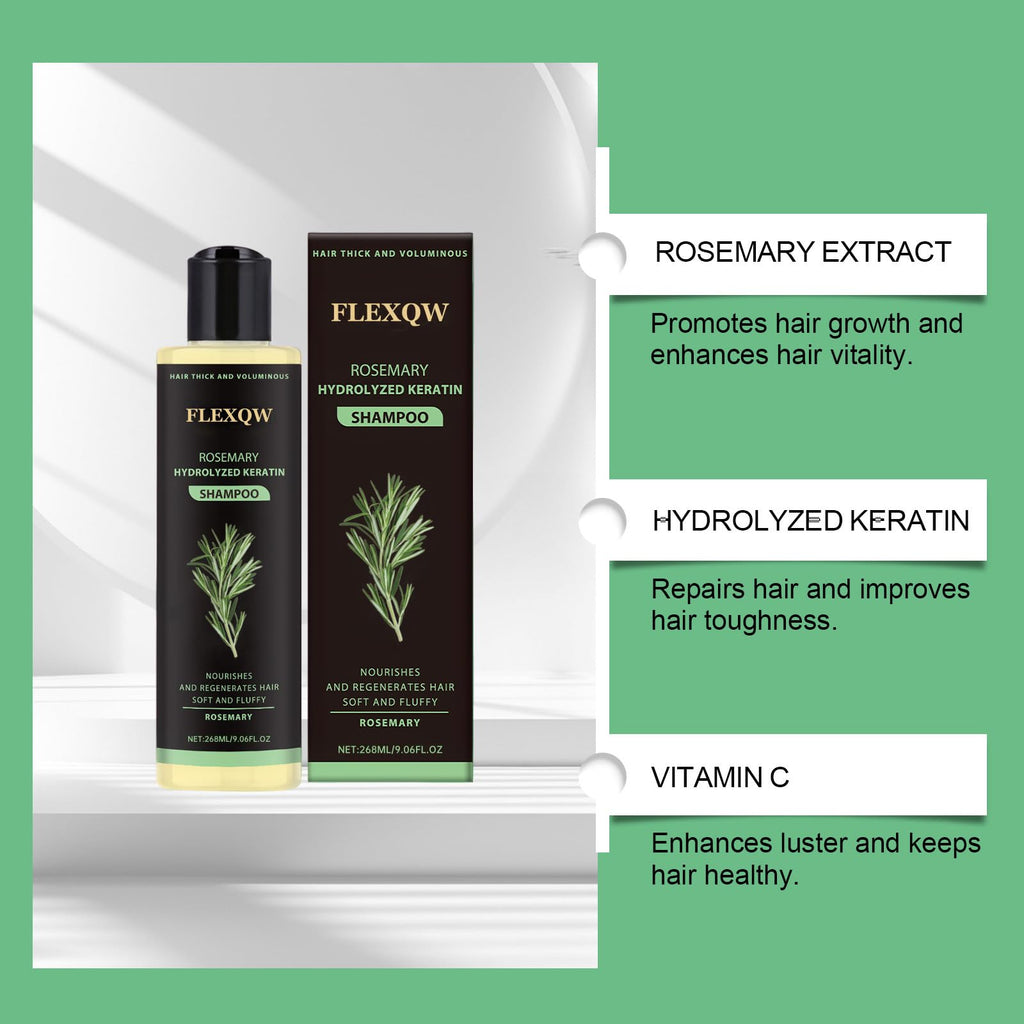 FLEXQW Rosemary Hair Growth Shampoo - 265ml | Natural Thickening & Strengthening Formula with Hydrolyzed Keratin