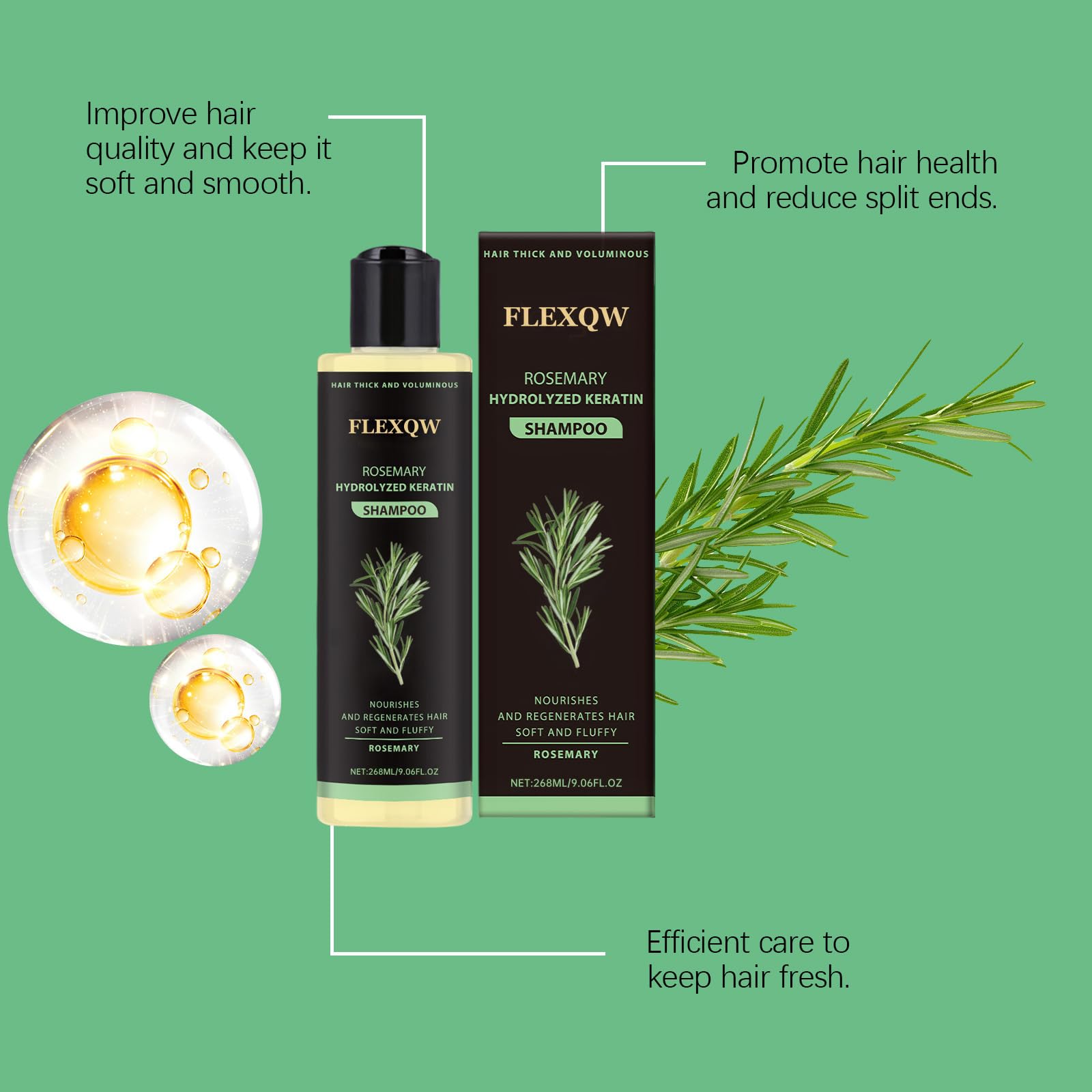 FLEXQW Rosemary Hair Growth Shampoo - 265ml | Natural Thickening & Strengthening Formula with Hydrolyzed Keratin