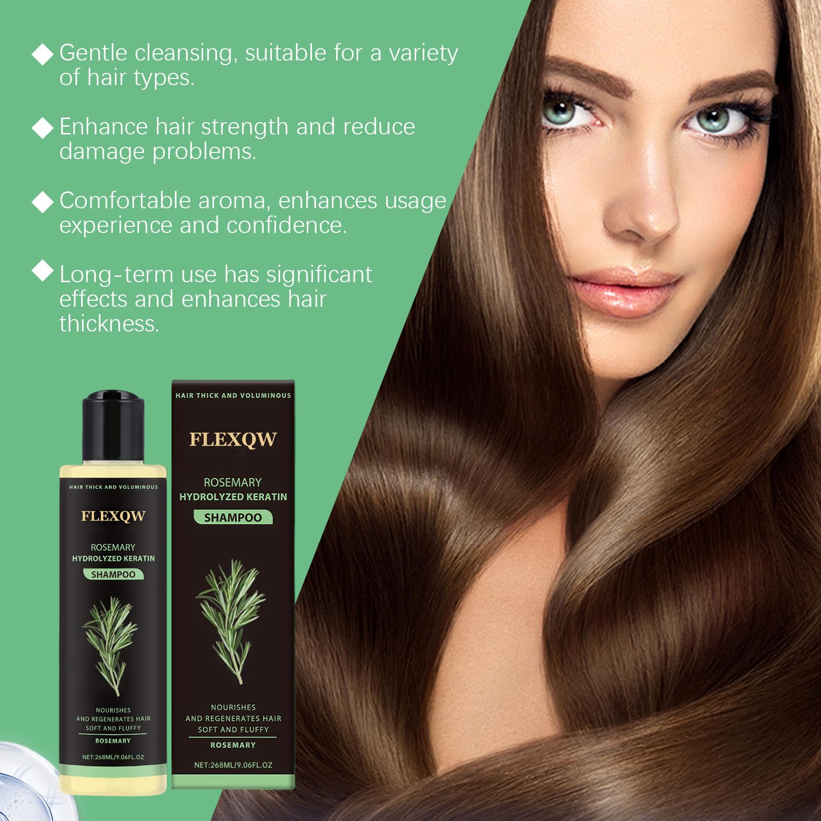 FLEXQW Rosemary Hair Growth Shampoo - 265ml | Natural Thickening & Strengthening Formula with Hydrolyzed Keratin