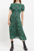 Louche Flo Folk Floral Print Puff Sleeve Midi Dress