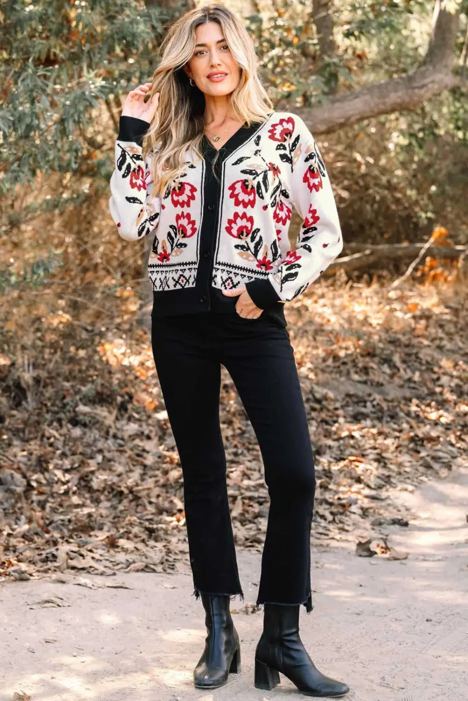 Floral Button-Up Knit Cardigan Women UK