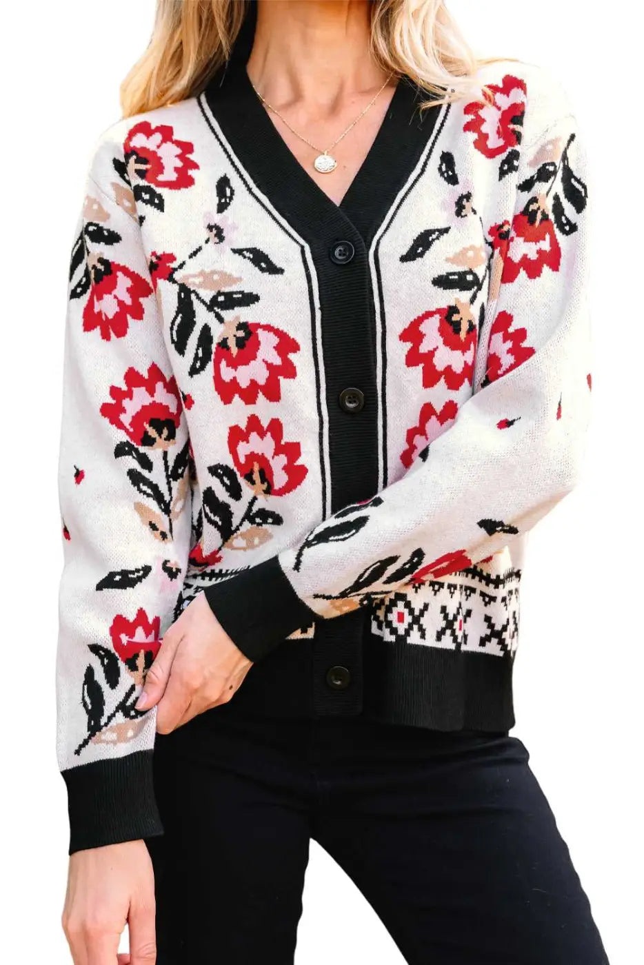 Floral Button-Up Knit Cardigan Women UK