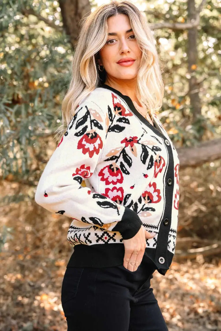 Floral Button-Up Knit Cardigan Women UK