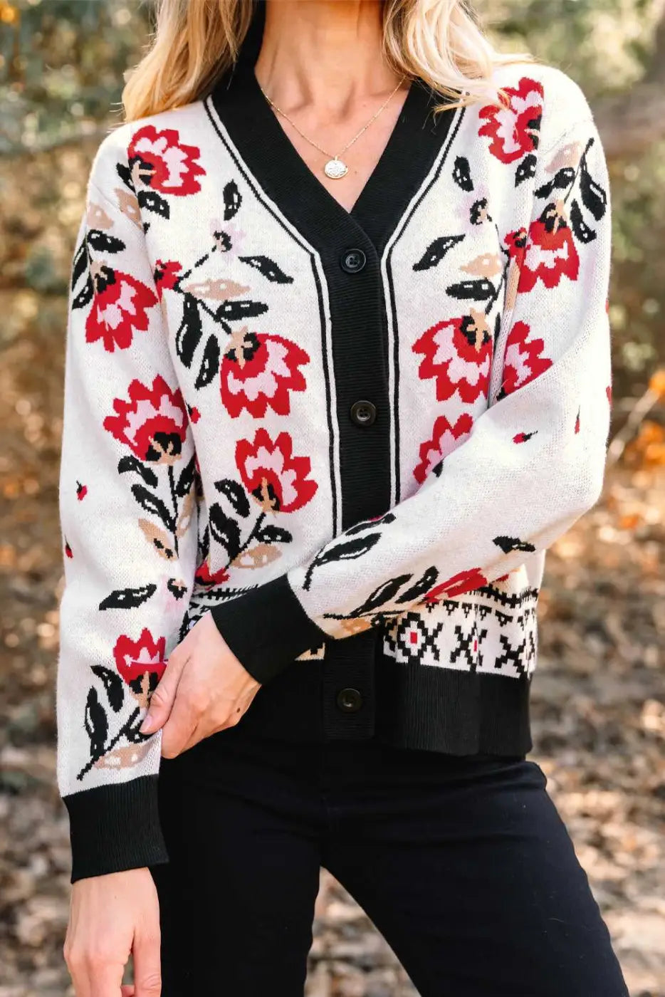 Floral Button-Up Knit Cardigan Women UK