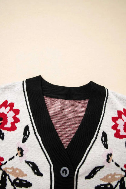 Floral Button-Up Knit Cardigan Women UK